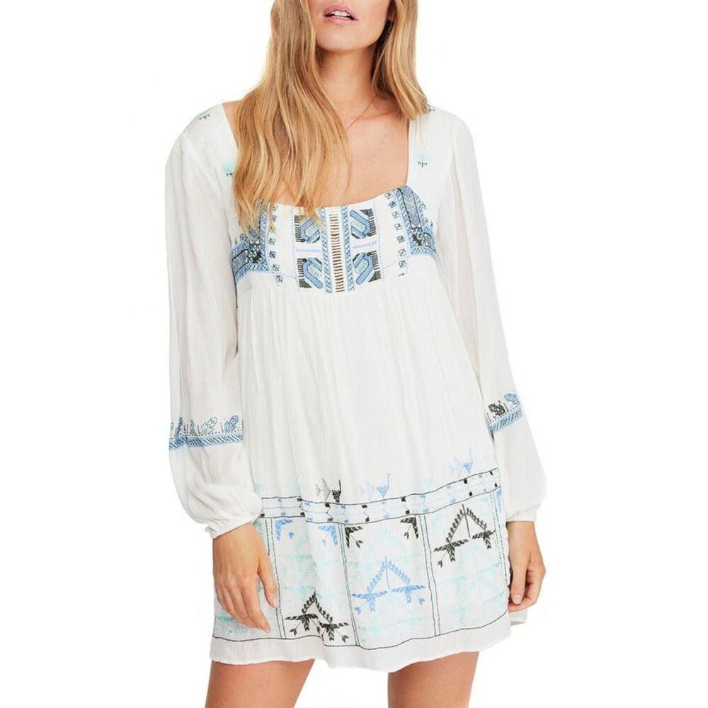 Free People Rhiannon Embroidered Mini Dress Long Sleeves XS